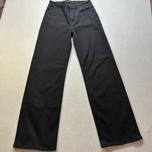 Risen High Rise Wide Leg Jeans Womens 9/29 Black Cropped Raw Hem Grunge Boho NEW